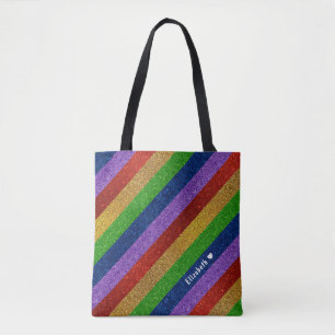 Bolso De Tela Luminoso y espumoso arcoiris Purpurina rayado