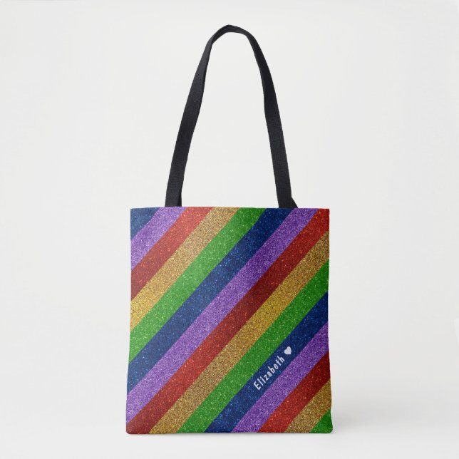Bolso De Tela Luminoso y espumoso arcoiris Purpurina rayado (Anverso)