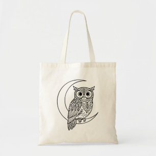 Bolso De Tela Luna Búho Línea de Arte con Luna Creciente