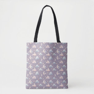 Bolso De Tela Luna Celeste Estrellas Nubes Acuarela Pasteles
