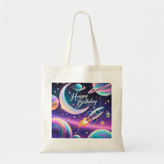Bolso De Tela Luna creciente de cumpleaños feliz con temática ga (Frente)