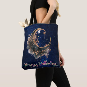 Bolso De Tela Luna creciente de oro rosa y negro Halloween