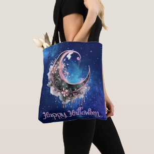 Bolso De Tela Luna Creciente Negra y Rosa Nocturna de Halloween