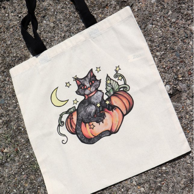 Bolso De Tela Luna de parche de calabaza para gato negro (Subido por el creador)
