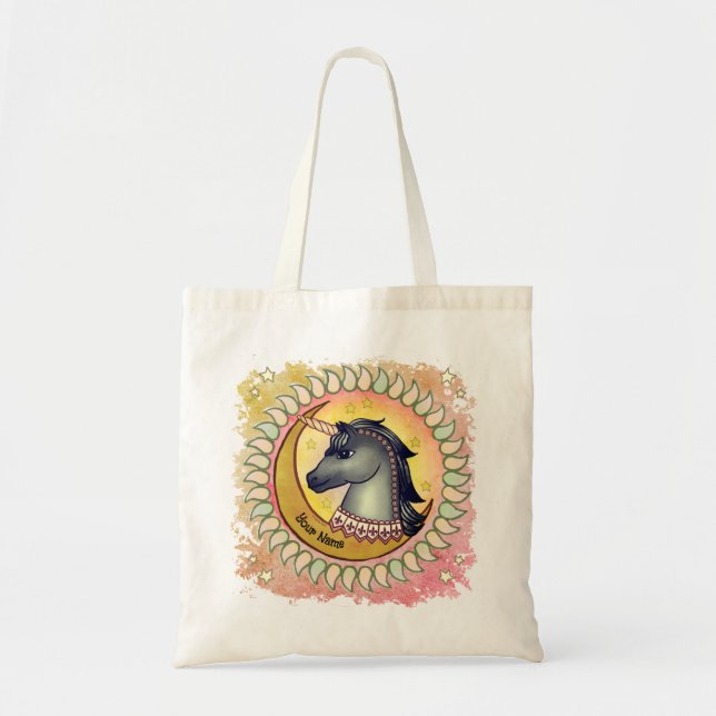 Bolso De Tela Luna de Unicornio Negra (Frente)
