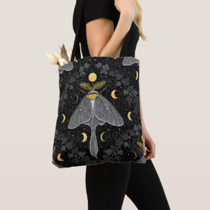 Bolso De Tela Luna, fases lunares y patrón de damasco de hiedra