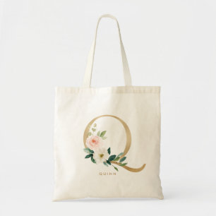 Bolso De Tela Luna Floral Letra Q Monograma Dorado Dama de Honor