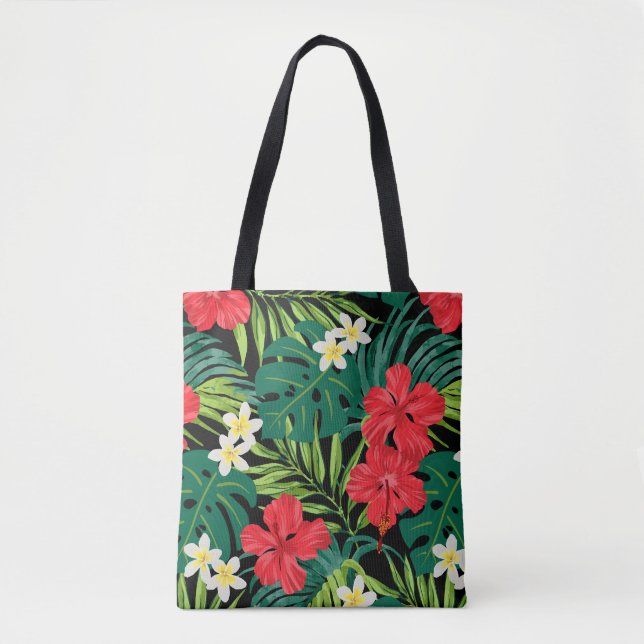 Bolso De Tela Luna Hibiscus Garden Hawaiian - Black Beach Bag (Anverso)