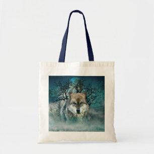 Bolso De Tela Luna Llena del lobo en niebla