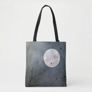 Bolso De Tela Luna llena levantándose con los cuervos