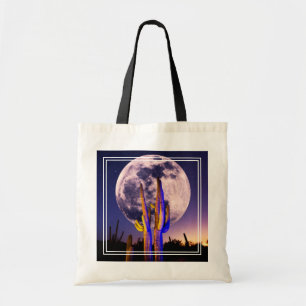 Bolso De Tela Luna Llena Sobre Cactus Saguaro