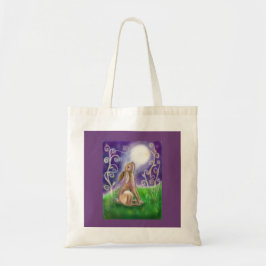 Bolso De Tela Luna que mira el fondo de la púrpura del