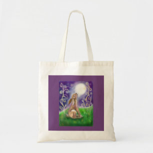 Bolso De Tela Luna que mira el fondo de la púrpura del