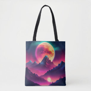 Bolso De Tela luna surgiendo entre las montañas