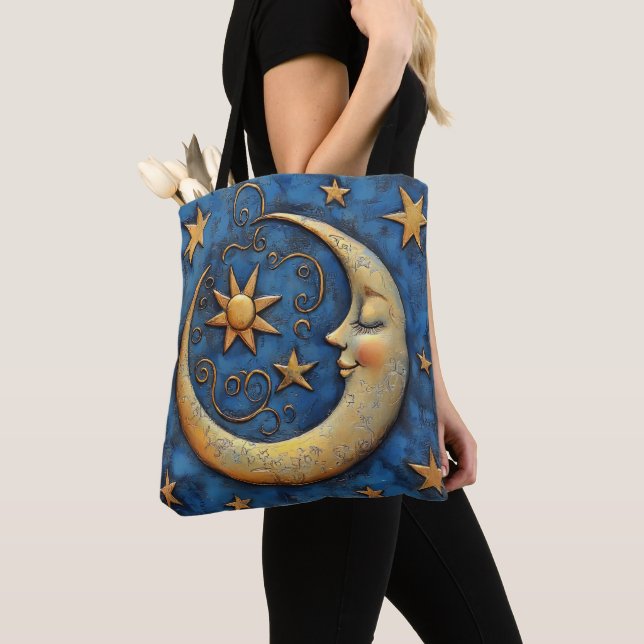 Bolso De Tela Luna y estrellas celestes (Detalle)