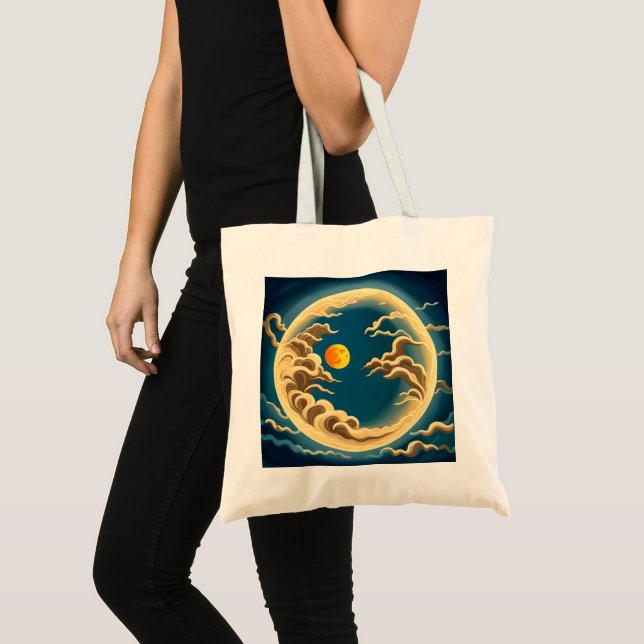 Bolso De Tela "Luna y nubes plenas de inspiración japonesa inspi (Anverso (producto))