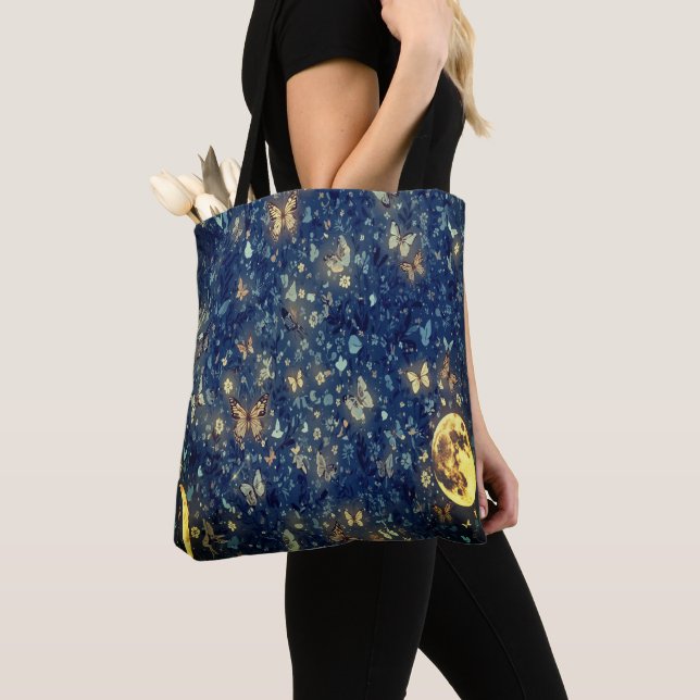 Bolso De Tela Lunar Glow Celestial Moon & Butterflies (Detalle)