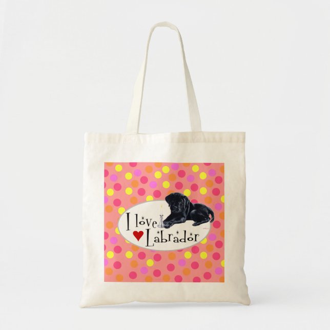 Bolso De Tela Lunar negro del perrito de Labrador (Frente)