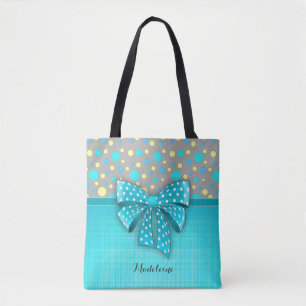 Bolso De Tela Lunares azules y amarillos, cinta de azules