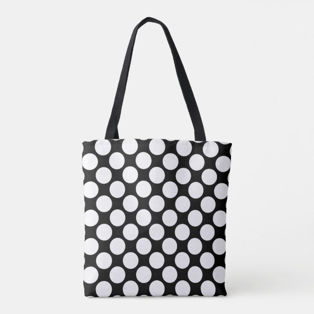 Bolso De Tela Lunares blancos grandes en negro (Reverso)