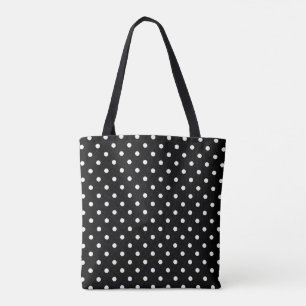 Bolso De Tela Lunares blancos medios en negro