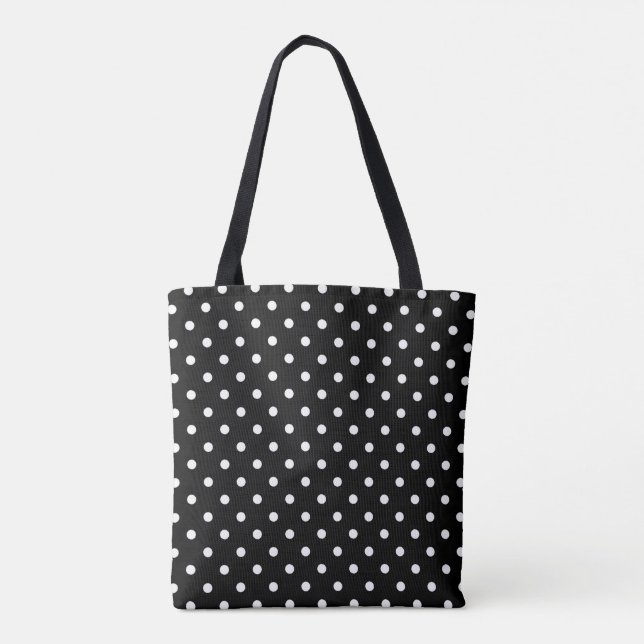 Bolso De Tela Lunares blancos medios en negro (Reverso)