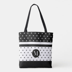 Bolso De Tela Lunares blancos y negros del monograma