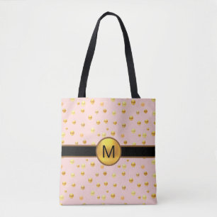 Bolso De Tela Lunares dorados sobre rosa