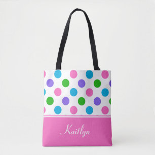 Bolso De Tela Lunares multicolores y rosa el personalizado