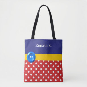 Bolso De Tela Lunares rojos y blancos y botón azul
