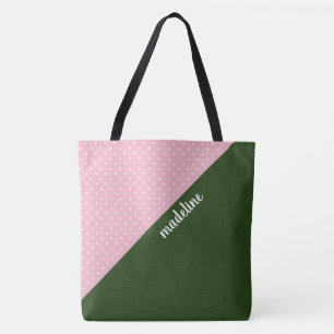 Bolso De Tela Lunares rosados/verdes del bloque con monograma