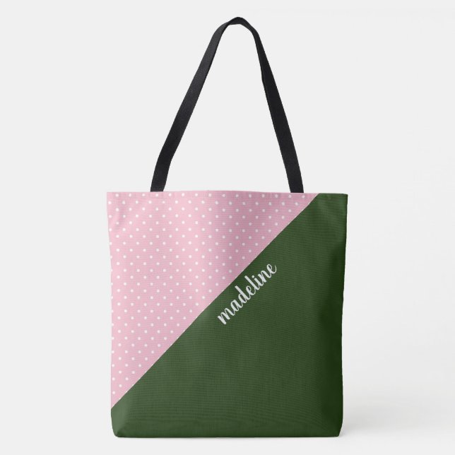 Bolso De Tela Lunares rosados/verdes del bloque con monograma (Anverso)