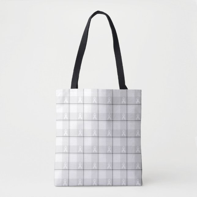 Bolso De Tela Lung Cancer Awareness Plaid Tote, White Ribbon (Anverso)