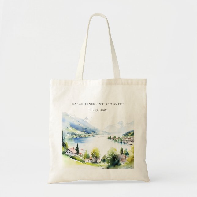 Bolso De Tela Lungern Switzerland Watercolor Landscape Wedding (Frente)