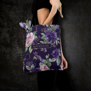 Bolso De Tela Lush Blossom   Patrón de rosa morado oscuro y rosa