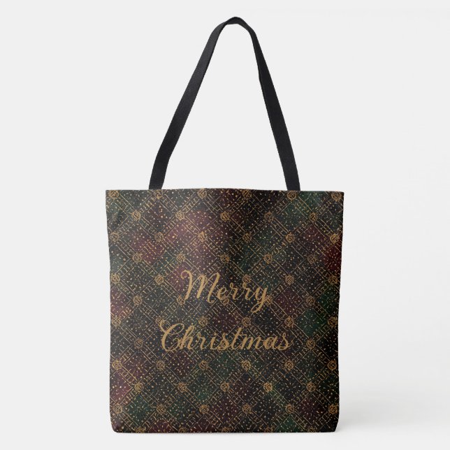 Bolso De Tela Luxury, Christmas Pattern, Gold Merry Christmas To (Anverso)