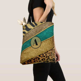 Bolso De Tela Luxury Emerald & Gold Safari Leopard Zebra Glitter