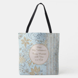 Bolso De Tela Luxury, Valentine's Day,Gold Soft Blue Flowers Art