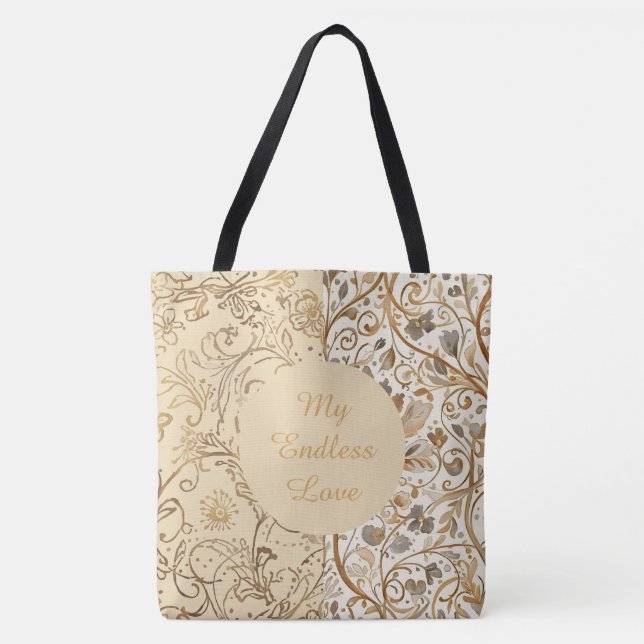 Bolso De Tela Luxury,Valentine's Day,Lovely Gold Flowers Pattern (Anverso)