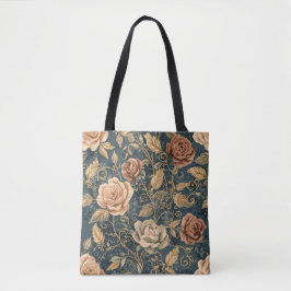 Bolso De Tela Luxury, Vintage Garden of Roses, Blue Background