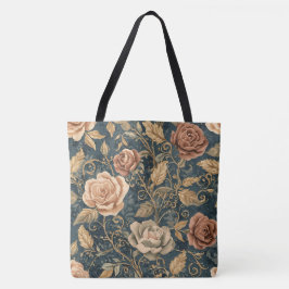 Bolso De Tela Luxury, Vintage,Garden of Roses, Blue Background 