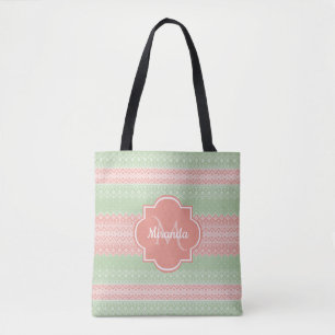 Bolso De Tela Luz verde femenina tejido de coral rayas rosadas y