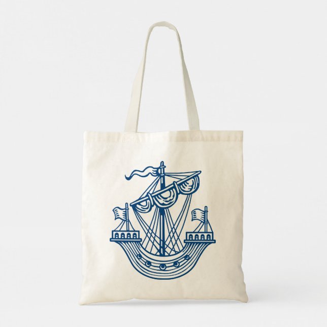 Bolso De Tela Lymphad (Barco heráldico) - Azul estilo índigo (Reverso)