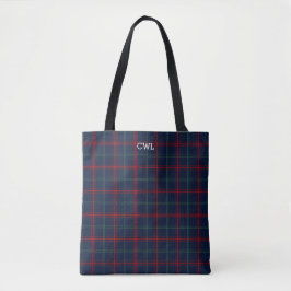 Bolso De Tela Lynch Clan Tartan Navy Blue Plaid Monograma
