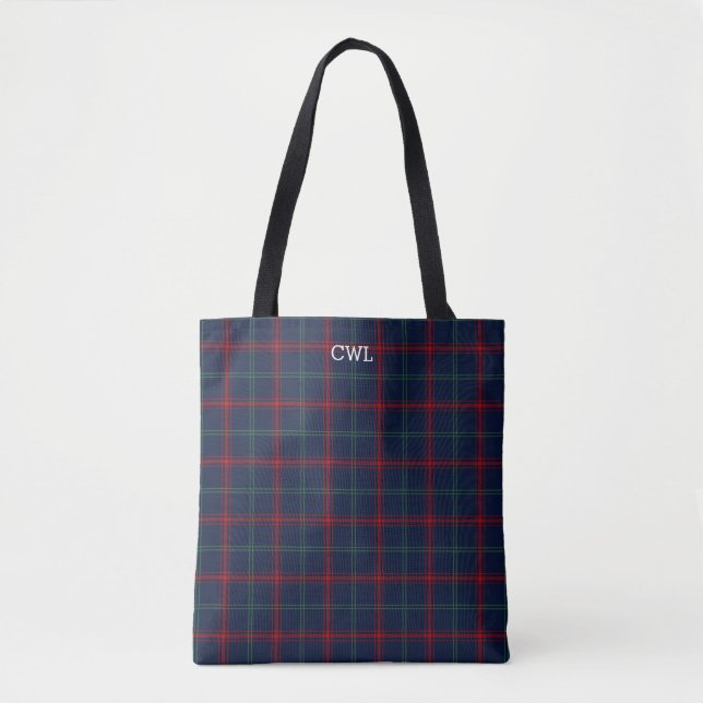Bolso De Tela Lynch Clan Tartan Navy Blue Plaid Monograma (Anverso)