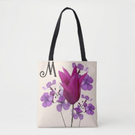 Bolso De Tela M monograma bonito tulipano rosa flor violeta gira