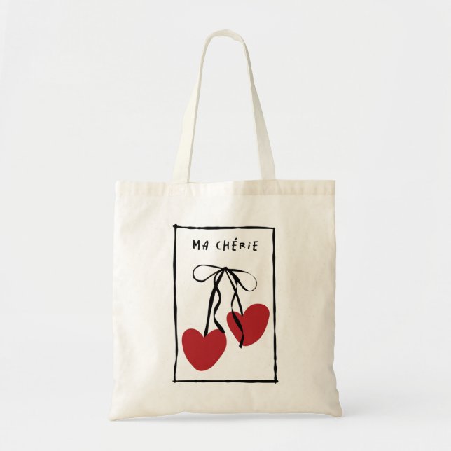 Bolso De Tela Ma Chérie Romantic Tote Bag | Minimal Heart Cherry (Frente)