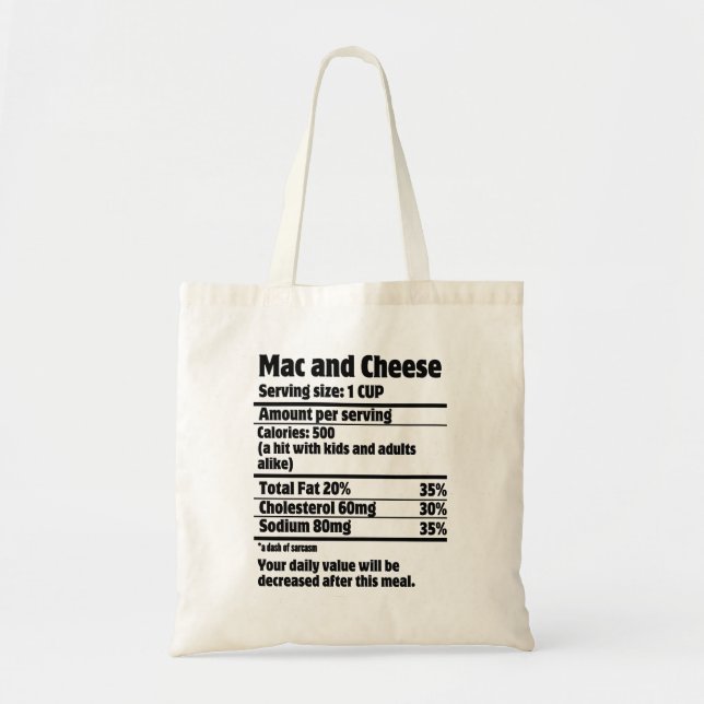 Bolso De Tela Mac y Cheese Nutrition Fact.w (Frente)