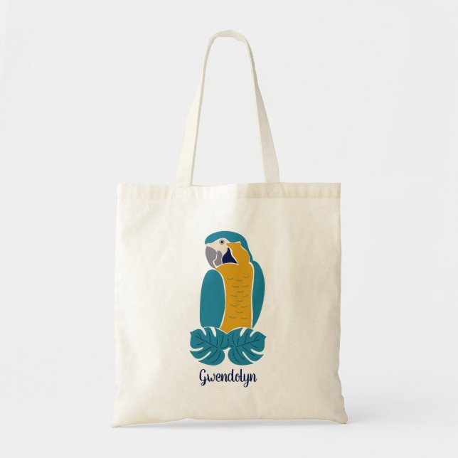 Bolso De Tela Macao azul y amarillo personalizado (Frente)