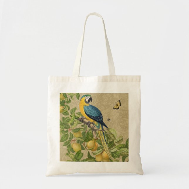 Bolso De Tela Macaw Blue Yellow Tropical Jungle Antigüedad (Frente)